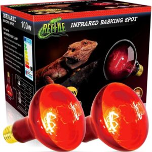 Red Reptile Heat Lamp Bulb 100W, Infrared Heat Emitter Red Heat Lamp for Reptile Amphibian, Infrared Basking Spot Light Bulb 2PCS