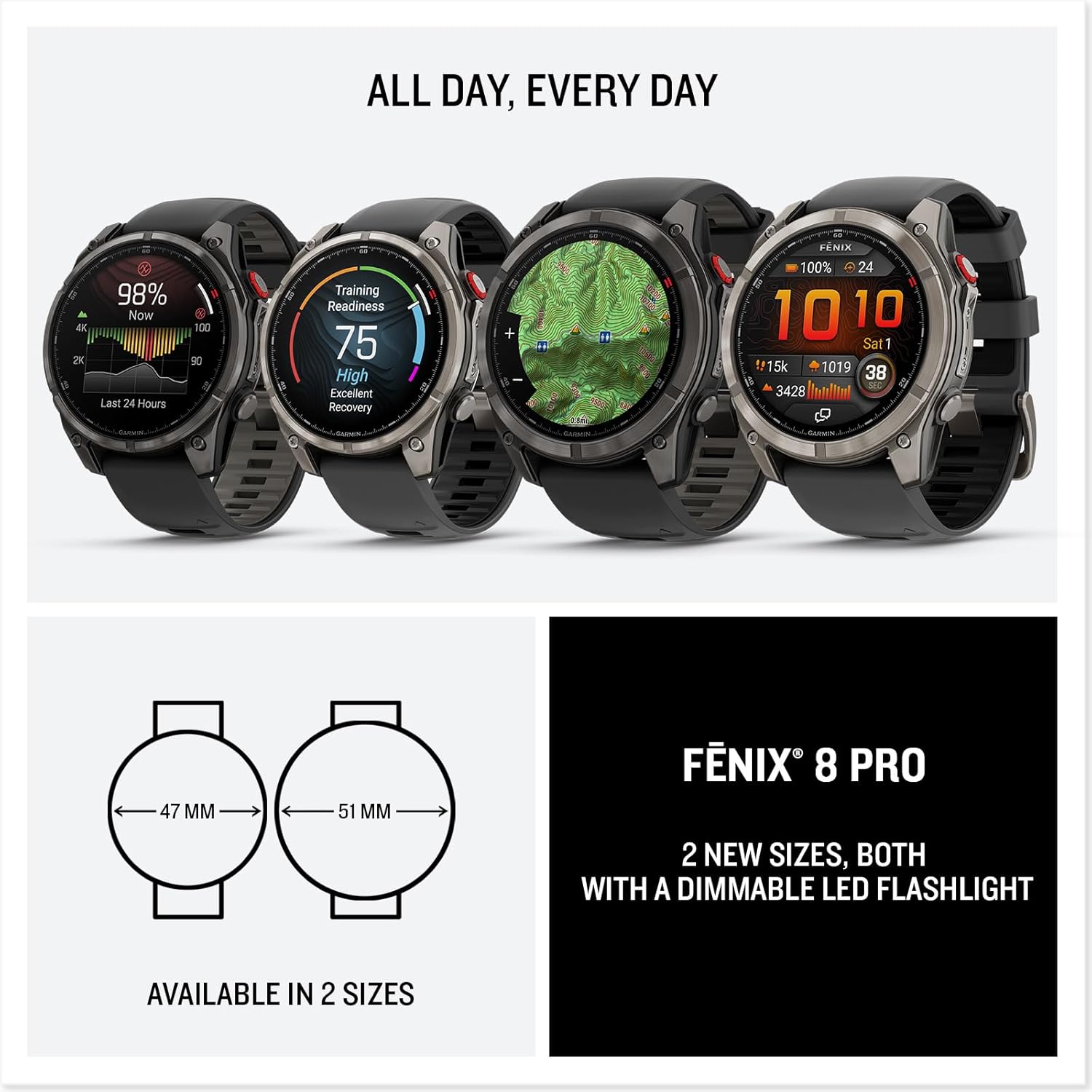 Garmin fēnix® 8 Pro, 47mm, AMOLED Display, Premium Connected Multisport GPS Smartwatch, inReach® Technology, Sapphire, Titanium with Graphite/Black Silicone Band - Image 7