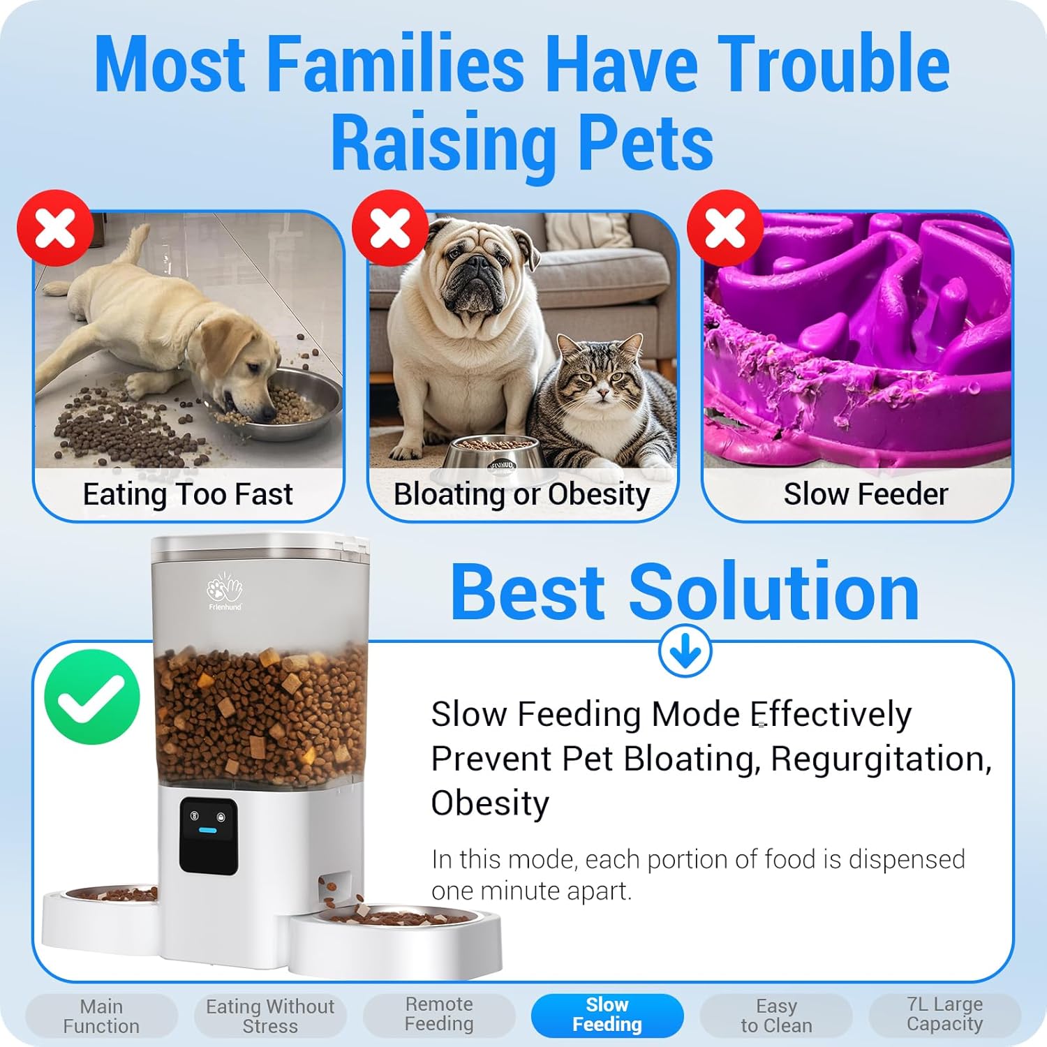 Frienhund Automatic Cat Feeder 2 Cats with Slow Feed: Dual Automatic Dog Feeder with 5G WiFi, Cat Food Dispenser with APP Control for Multiple Pets, Detachable for Easy Clean, Double Pet Bowl - 29 Cup - Image 5