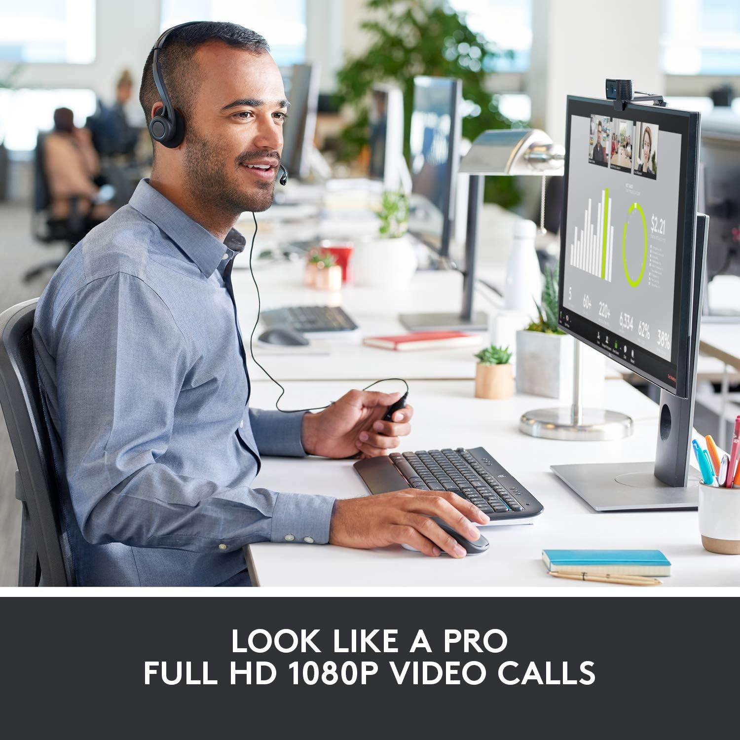 Logitech HD Pro Webcam C920, Widescreen Video Calling and Recording, 1080p Camera, Desktop or Laptop Webcam - Image 2