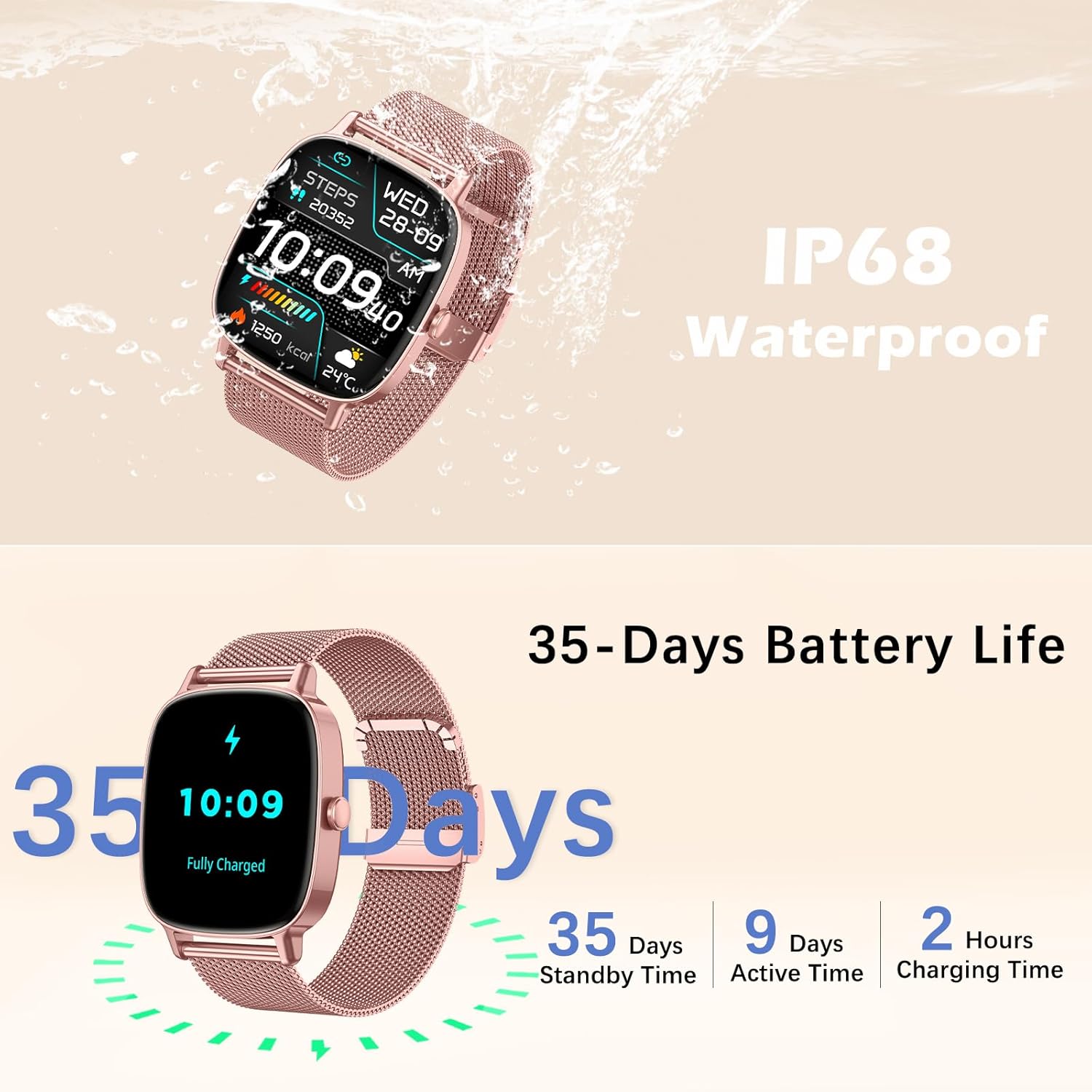 Smart Watch for Women, Answer/Make Call,1.85'' Ultra-Clear Screen Fitness Tracker with Heart Rate/Sleep/SpO2 Monitor,Smartwatch for iPhone/Samsung/Android,120+ Sport Modes,IP68 Waterproof with 2 Bands - Image 7