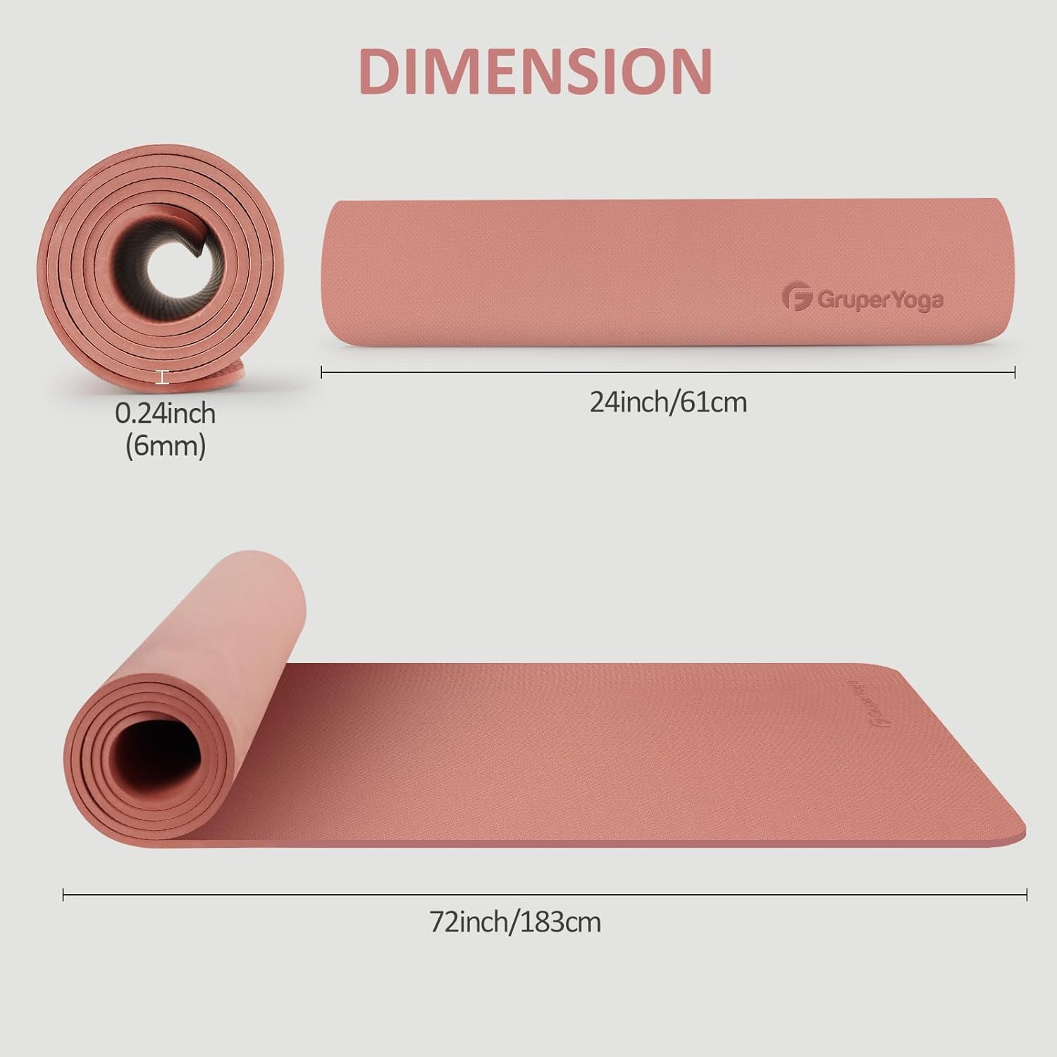 Gruper Yoga Mat Non Slip, 72"L x 24"W x 0.24"/0.32"TH, Anti-Tear Exercise Mat with Carrying Strap and Bag, Pro TPE Yoga Mats for Women, Workout Mats for Home, Pilates and Floor Exercises - Image 4