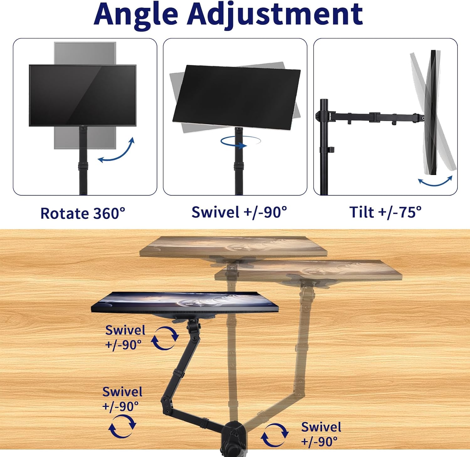 Single Monitor Desk Mount, Heavy Duty Adjustable Monitor Stand for 13"-32" Screen, Monitor Arm Desk Mount Holds Up to 22lbs with C Clamp/Grommet Base - Image 3