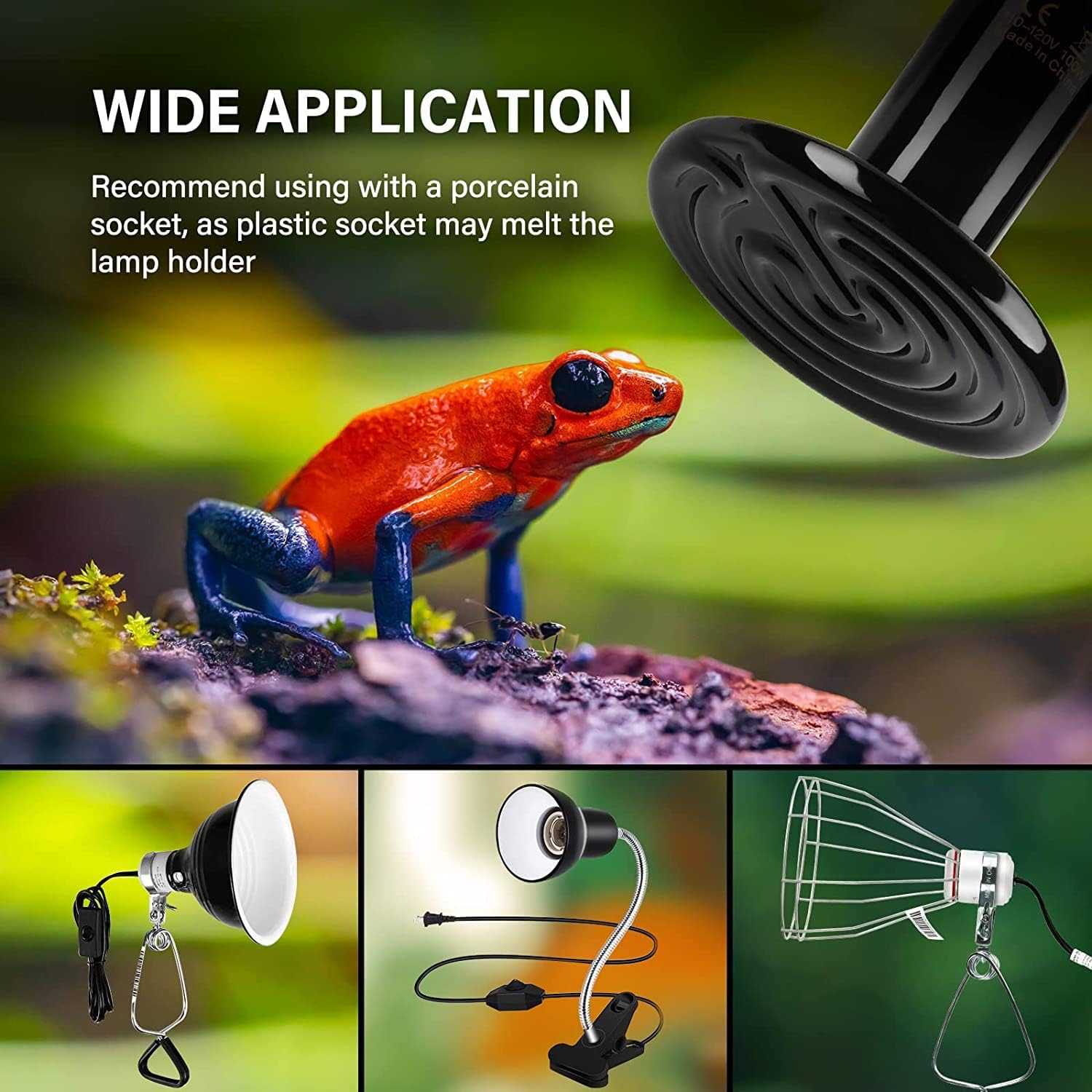 HealSmart Reptile Heat Lamp 100W 2-Pack Ceramic Heat Emitter, No Light Emitting Heat Bulbs for Amphibian Pet Brooder Coop Incubating Chicken, Lizard Bearded Dragon Turtle Snake Terrarium Black - Image 7