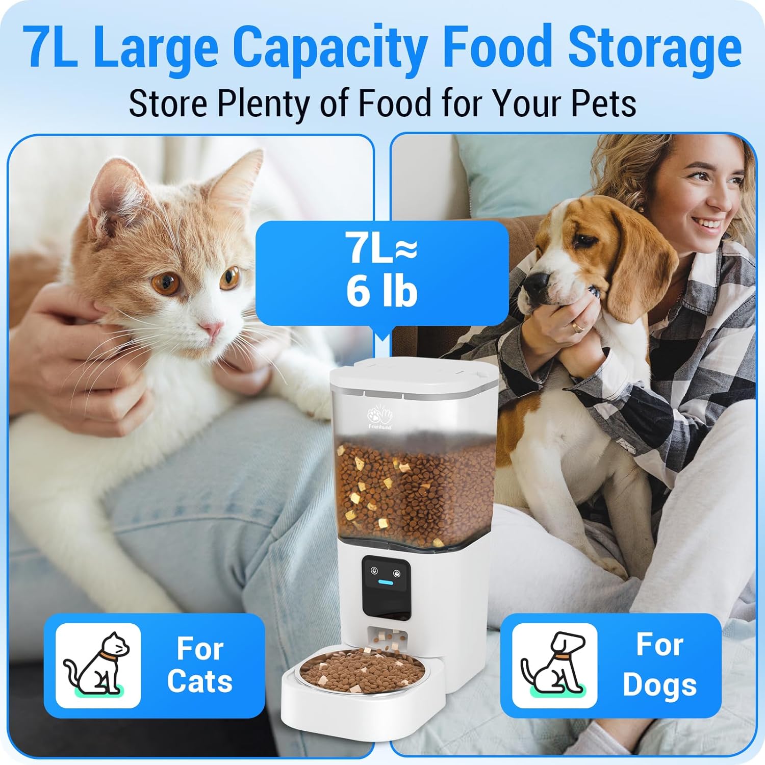 Automatic Cat Feeder with 5G WiFi: Automatic Dog Feeder with Slow Feed & Smart APP Control, 7L Timed Auto Cat Food Dispenser with Alexa for Pets, Detachable for Easy Cleaning - 29 Cups - Image 9