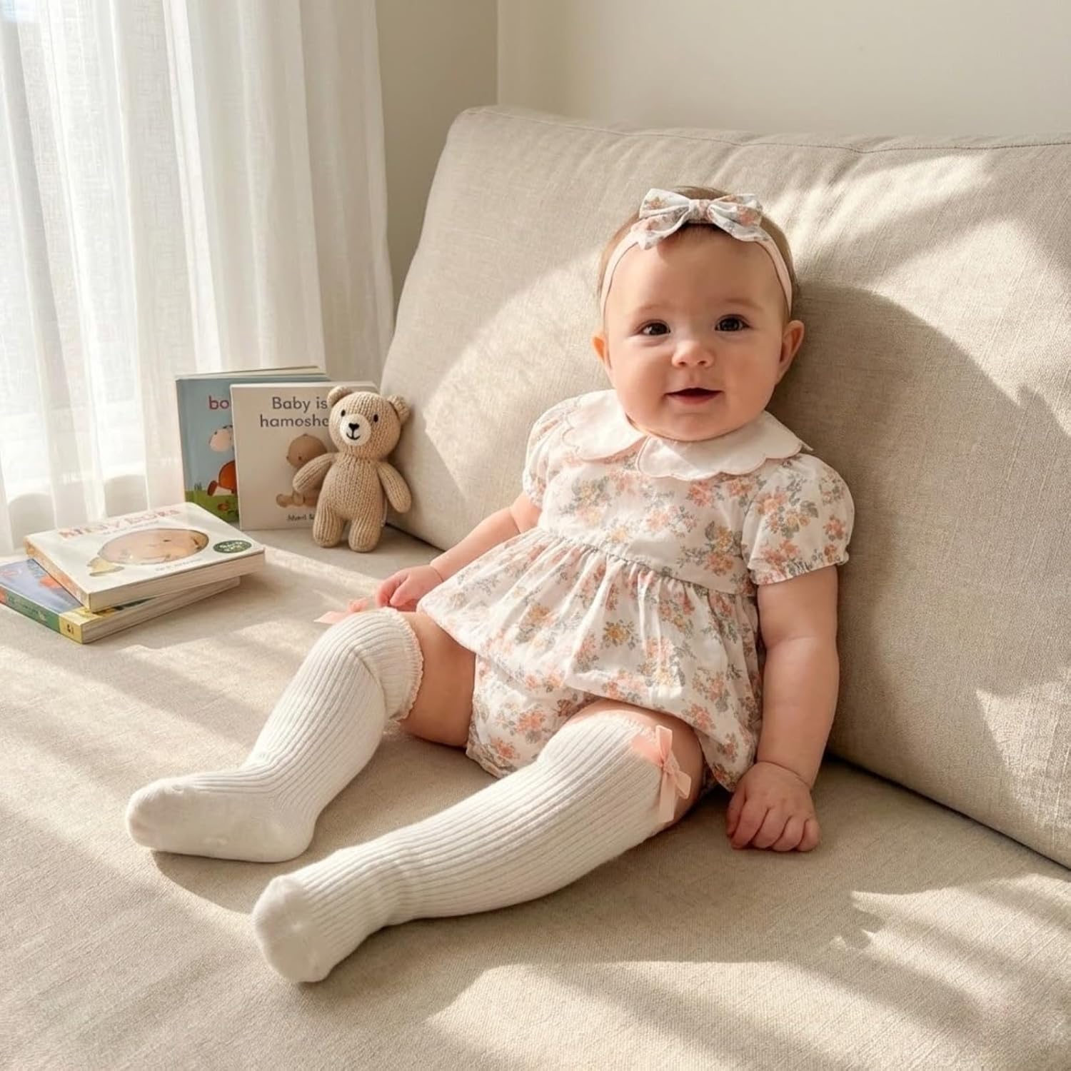 Baby Girl Bodysuit Dress Baby Girl Summer Outfits Dress Romper Floral Bloomer Shorts Socks and Headband - Image 4