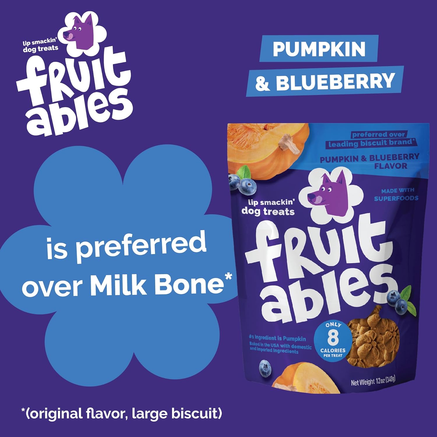 Fruitables Baked Dog Treats, Healthy Pumpkin Treat for Dogs, Low Calorie & Delicious, No Wheat, Corn or Soy, Made in the USA, Pumpkin and Blueberry Flavor, 12oz - Image 9