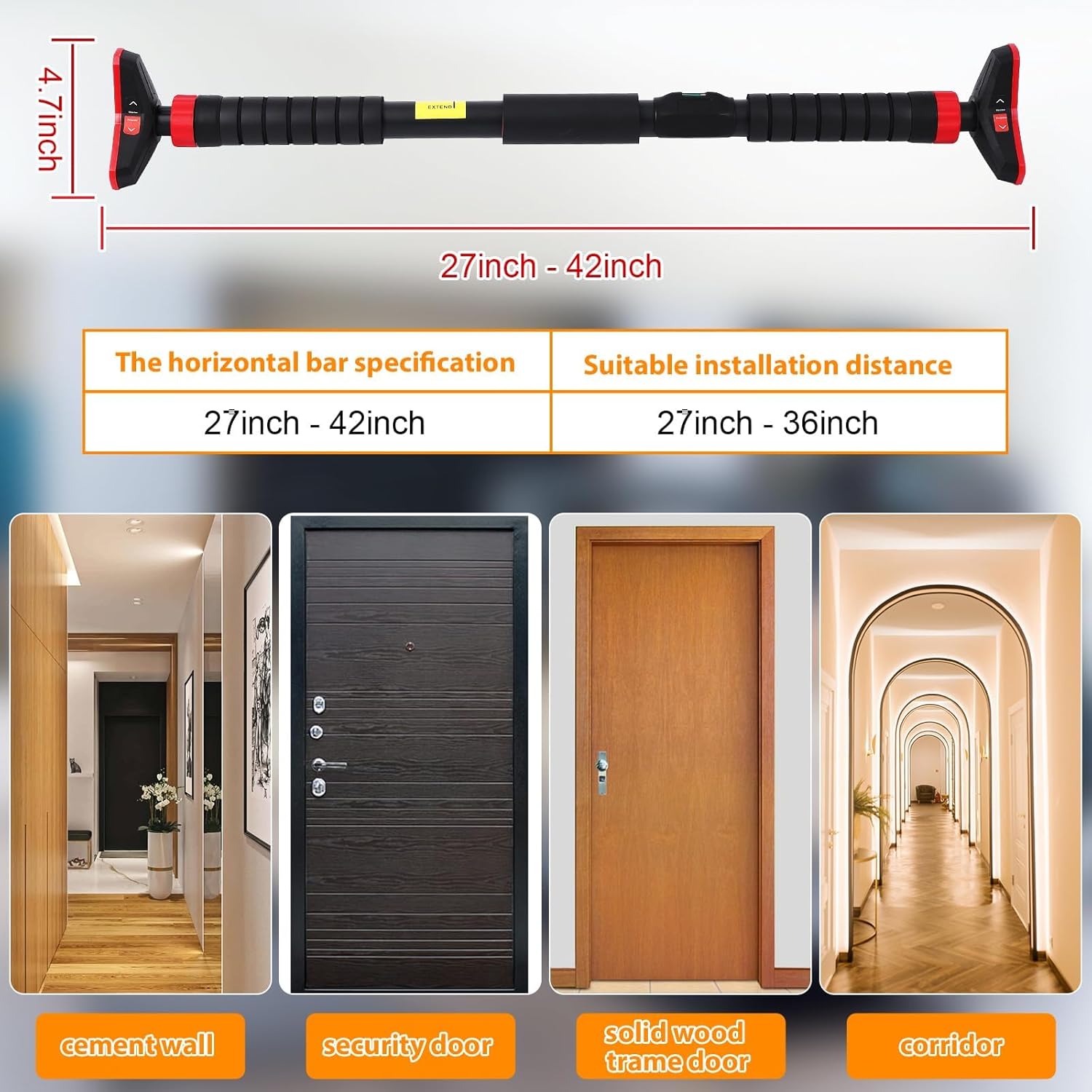 Pull Up Bar for Doorways, 27-42in Chin Up Bar, Strength Training Upper Body Workout Pull Up Bar with Level Meter and Adjustable Strength Training Bar, No Screw Installation Required, Max Load 440 LBS - Image 7
