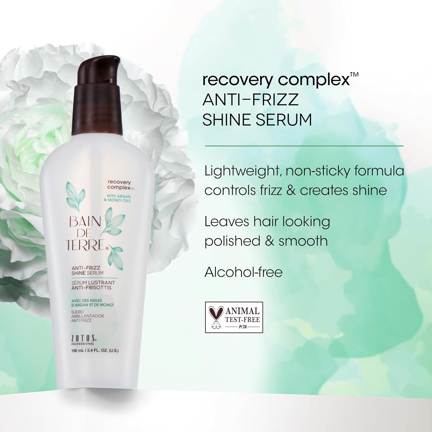 Bain de Terre Recovery Complex Anti-Frizz Shine Serum, Silky Shine & Frizz Control with Argan & Monoi Oils, Paraben-Free, Alcohol-Free, Color-Safe, Vegan - Image 3