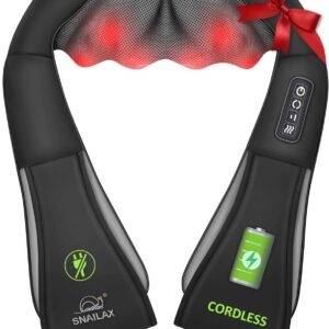Snailax Cordless Massager – Shiatsu Neck and Shoulder Massager with Heat, FSA Eligible, Portable, Lumbar, Back Electric Massage Pillow, Christmas Gift