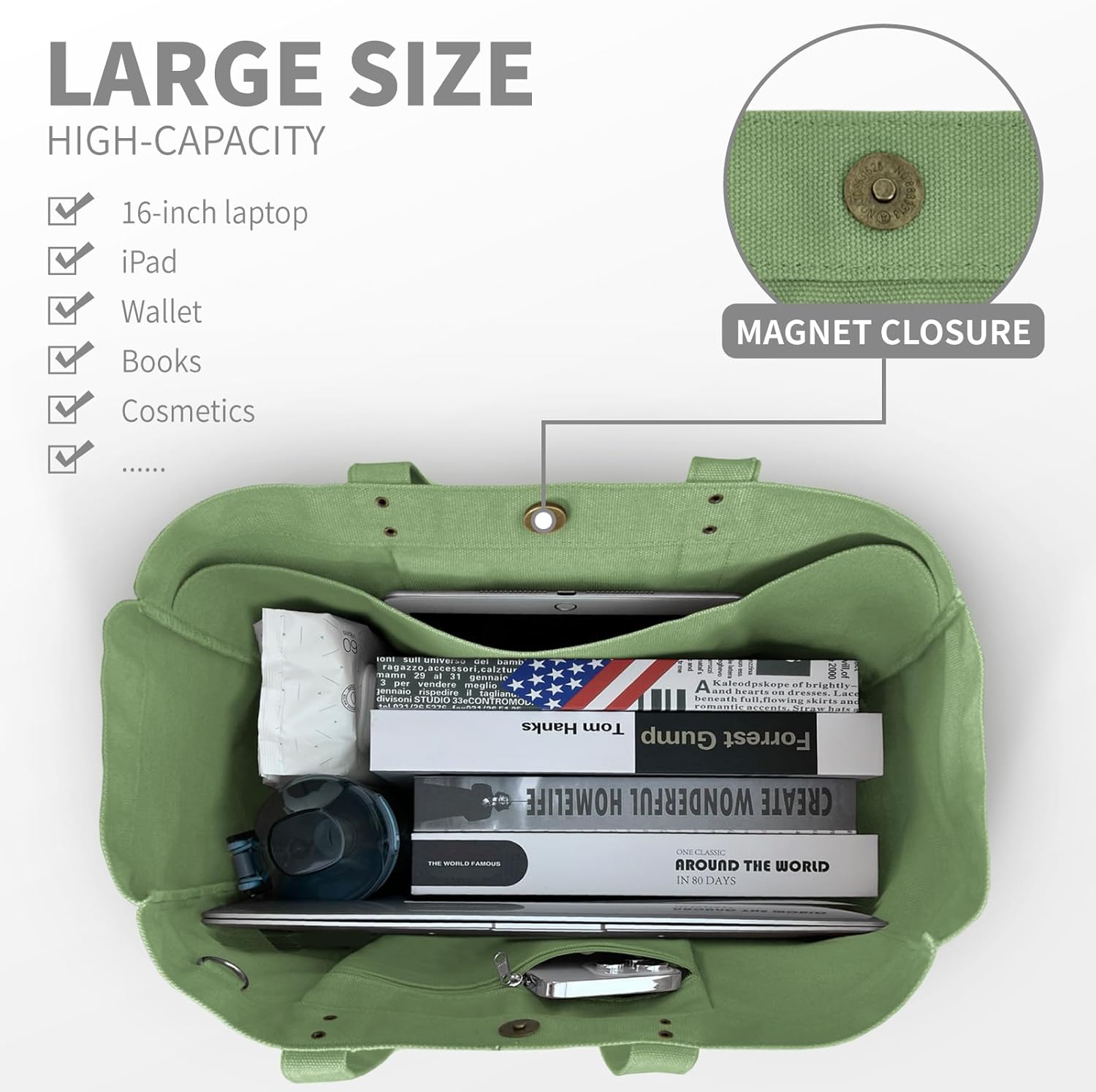 HOMESPON Large Canvas Tote Bag for Women Everything Bag with Pockets and Laptop Sleeve - Image 5