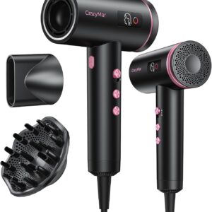 CrazyMar Hair Dryer, 180,000 RPM High Speed Blow Dryer For Fast Drying, 500 Million Negative Ionic Hair Dryer, No Heat Damage, Low Noise, Lightweight, Blow Dryer with Diffuser for All Hair,Travel,Home