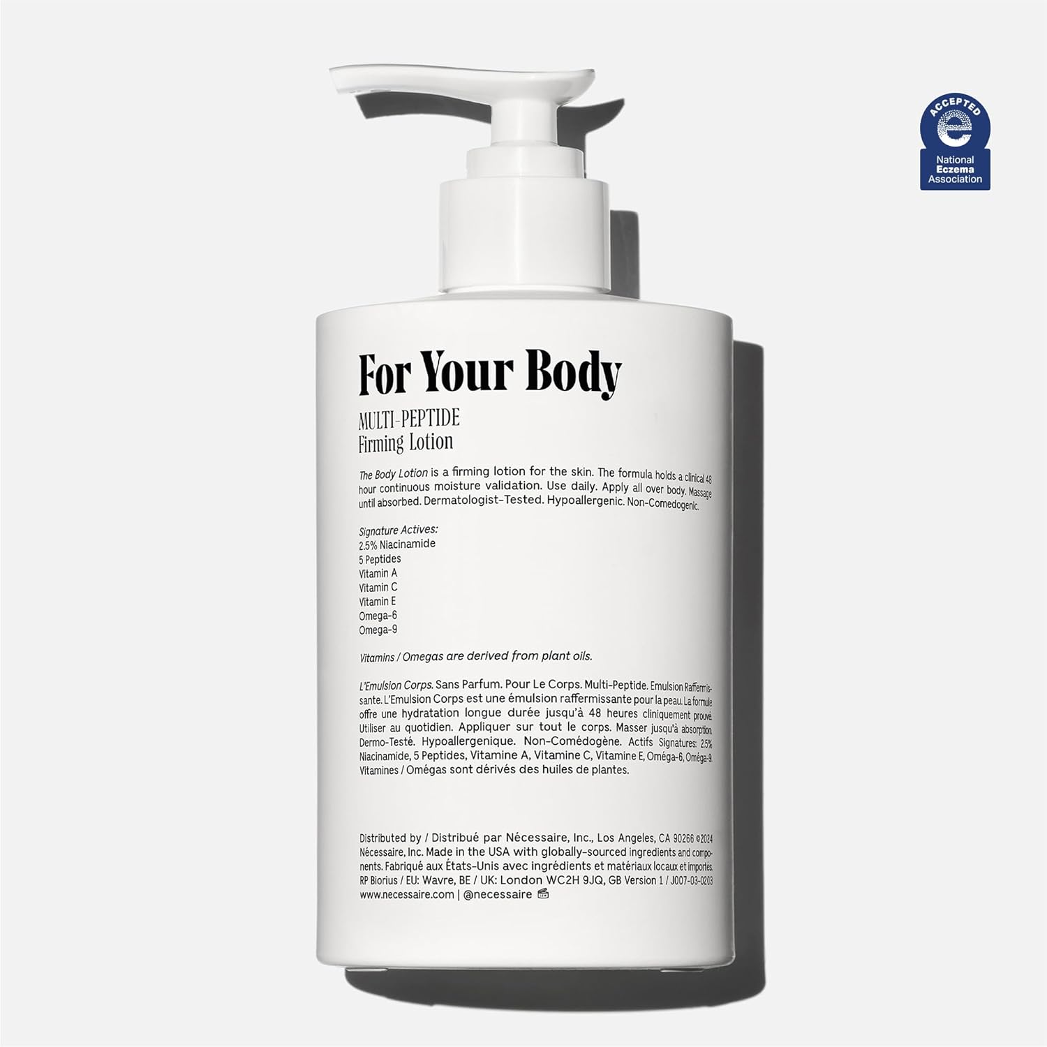 Nécessaire The Body Lotion - Fragrance-Free - Multi-Peptide Moisturizer - Firming Body Lotion for Women + Men. 2.5% Niacinamide. Non-Comedogenic + Hypoallergenic for Sensitive Skin – 450ml/15.2 fl oz - Image 2
