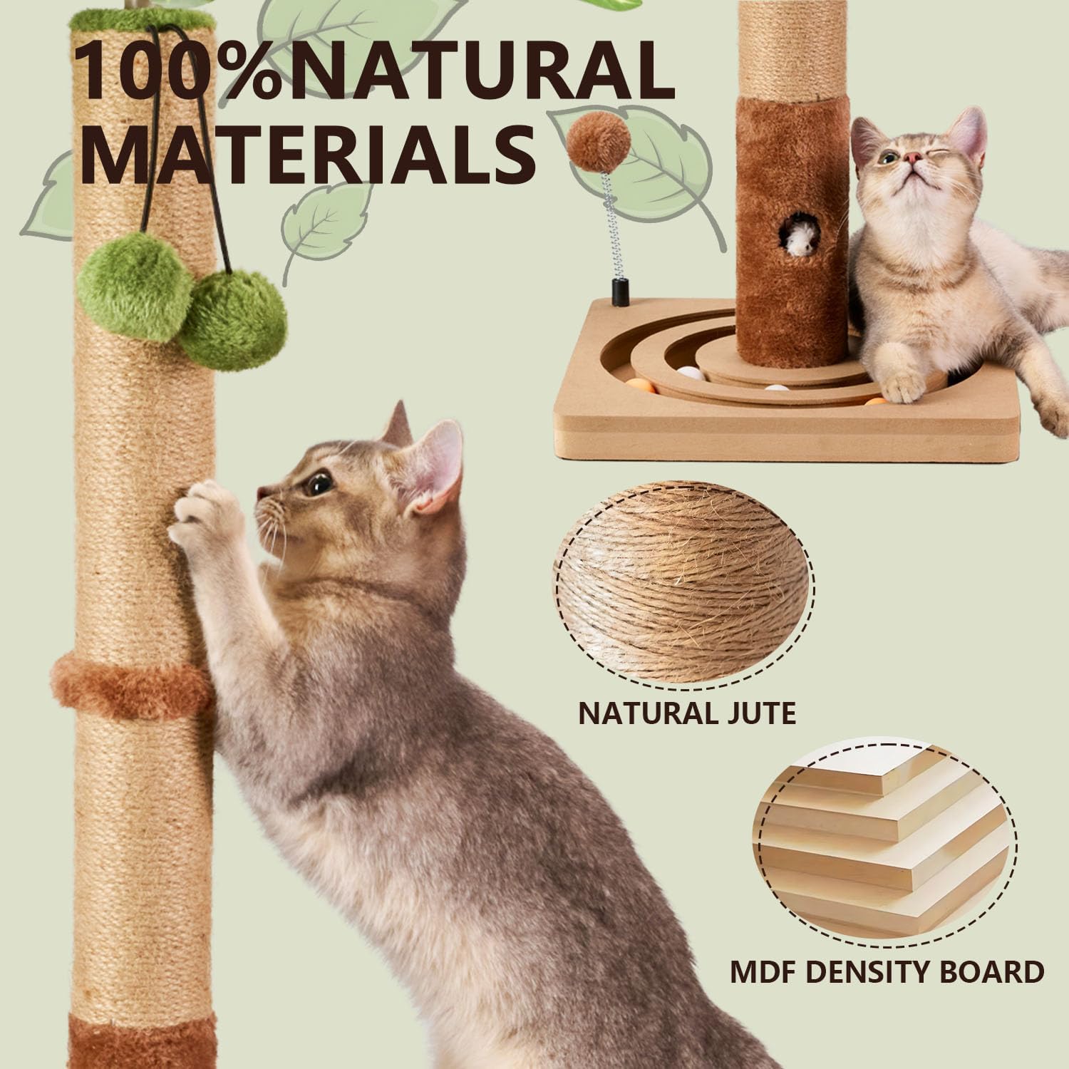 MECOOL 35in Tall Cat Scratching Post Sturdy and Premium Scratch Posts with Hanging Ball and Ball Track Cute Cat Tree for Indoor Cats - Image 2
