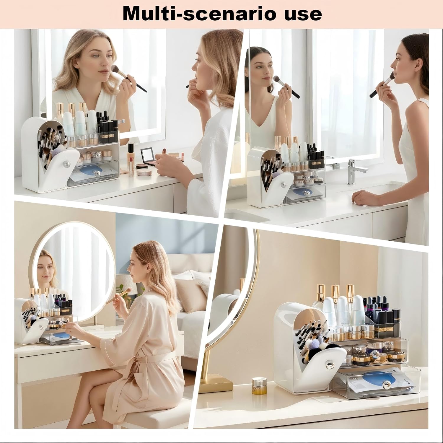 Makeup Organizer for Vanity with Covered Brush Holder,Bathroom Organizers with Drawer,Skin Care Organizer,Makeup Organizers for Vanity with Drawer,Large Makeup Storage for Dresser, White - Image 5