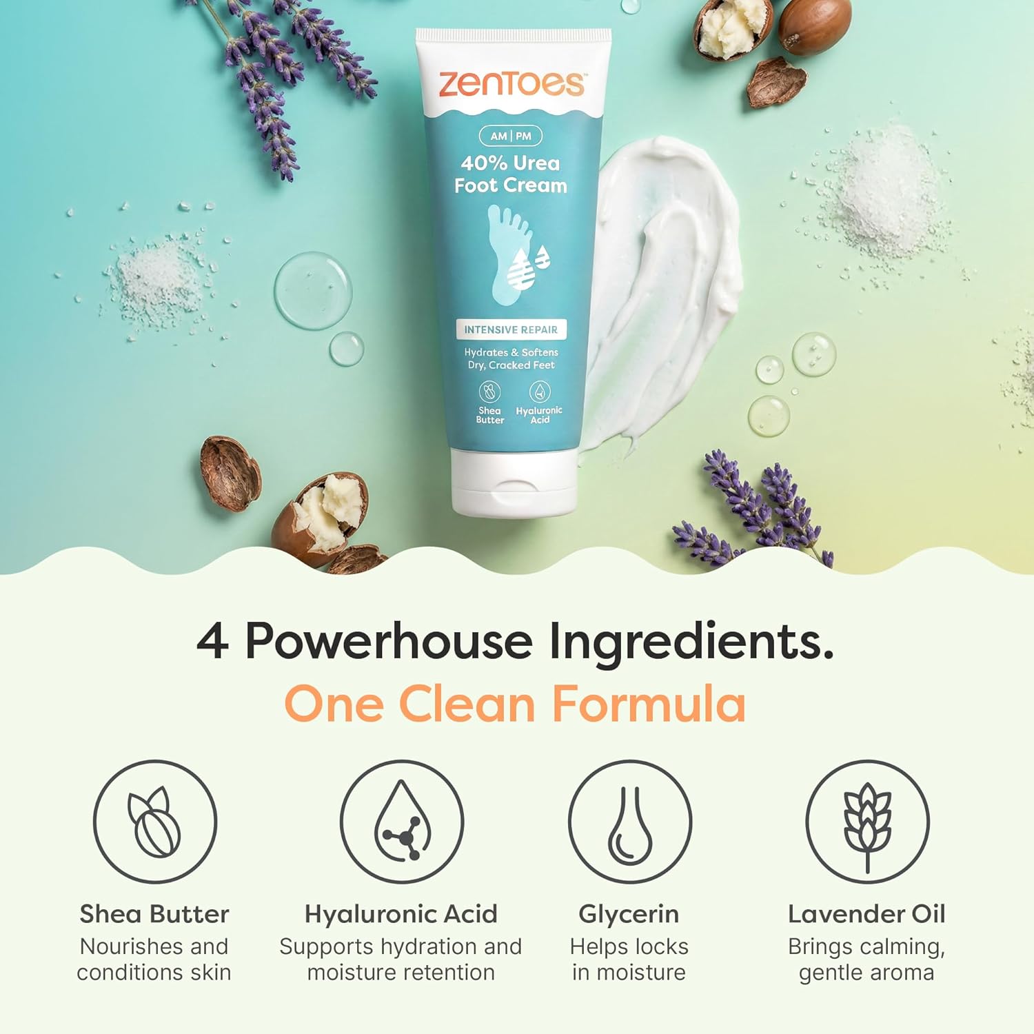 ZenToes Urea Cream 40 Percent for Feet | Foot Lotion for Dry Cracked Heels and Feet | Intense Dry Feet Softening and Hydration for Skin | Heel Balm and Moisturizing Care | 5oz - Image 4
