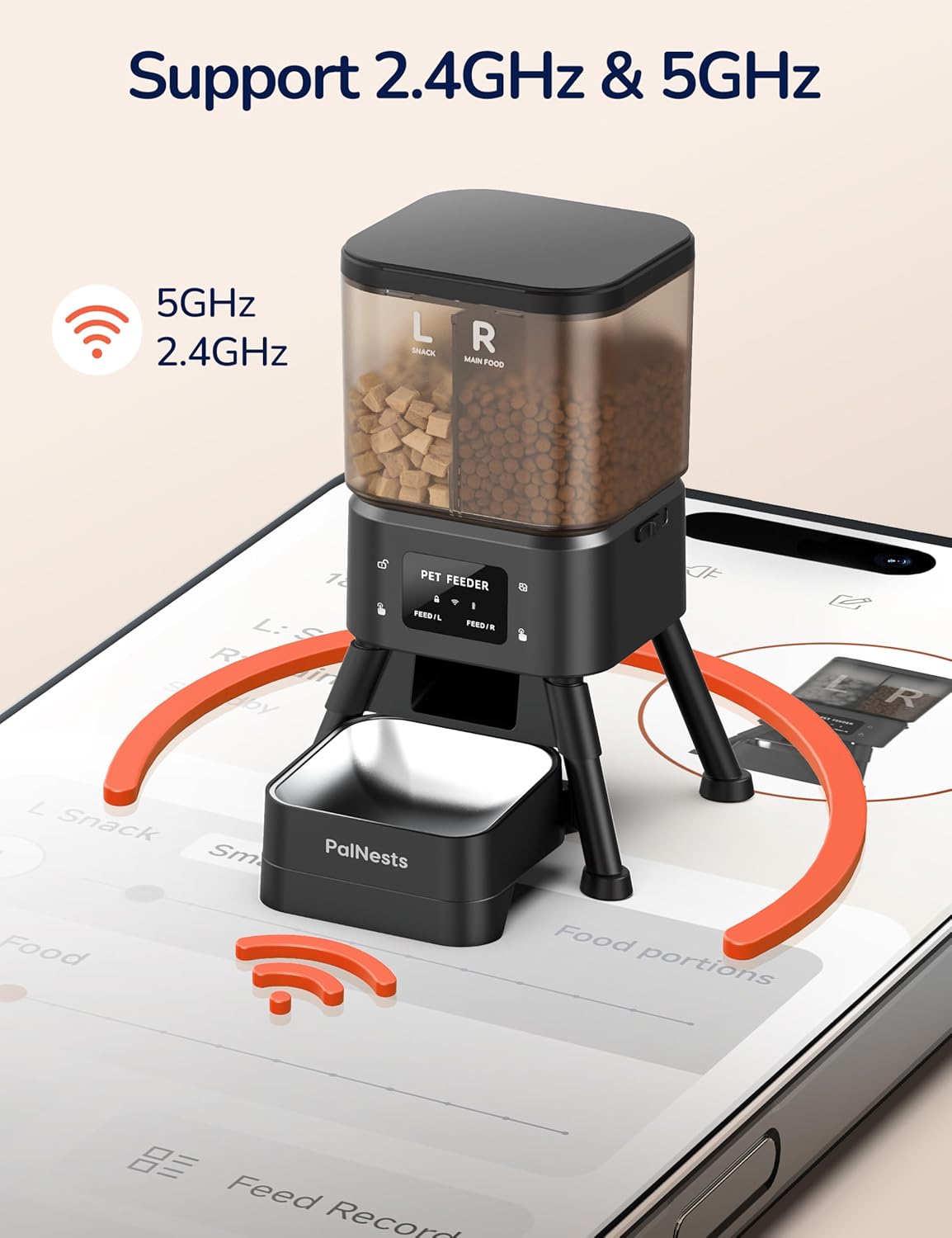 Dual Chamber Automatic Cat Feeder, Smart WiFi Pet Food Dispenser with 2.4&5G WiFi App, Custom Schedule & Portion Control for Dry Food and Treats, 4L, Black - Image 2