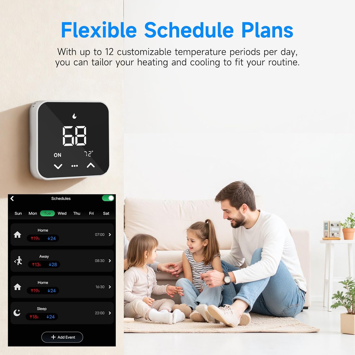 Smart Thermostats for Home, WiFi Thermostats Compatible with Alexa and Google Assistant,7day x 8period Programmable Control Tuya/Smart Life, Energy Saving, C-Wire Require (Black) - Image 5