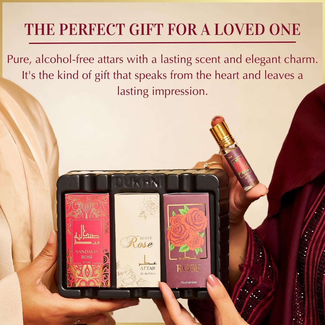 Dukhni Rose Attar Oil Set | Authentic Arabic Fragrance Oils 3pc x 6ml | 100% Pure, Alcohol-Free Original Gulab Attar Blends | Unisex Attar | Best gift, Ramadan gift, Islamic fragrance - Image 5