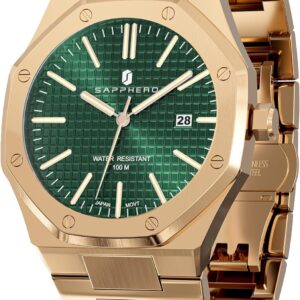 SAPPHERO Watches Men Octagonal Stainless Steel Waterproof Analog Japanese Quartz Wrist Watch Date Classic Business Luxury Watches for Men Elegant Gifts