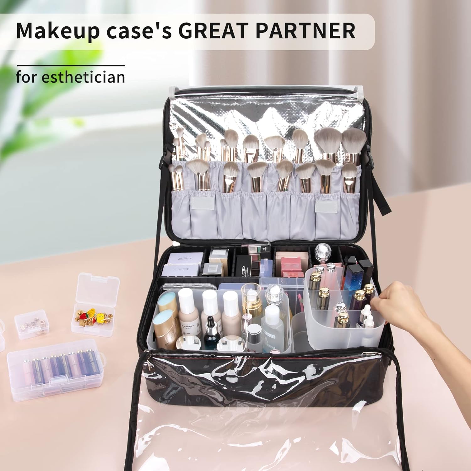 OCHEAL Makeup Organizer Case,Stackable Clear Makeup Organizer Holder, Multi-size Makeup Case Vanity Storage Holder Set for Makeup, Jewelry, toiletries,Makeup Artist Must Have - Image 3