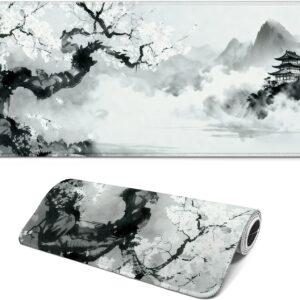 Gaming Mouse Pad with Anti-Slip Rubber Base, Extended Large Computer Mouse Mat with Stitched Edges, Long XL Anime Mousepad for Laptop and Keyboard, 31.5 x 11.8 inch (Japanese Cherry Blossom)