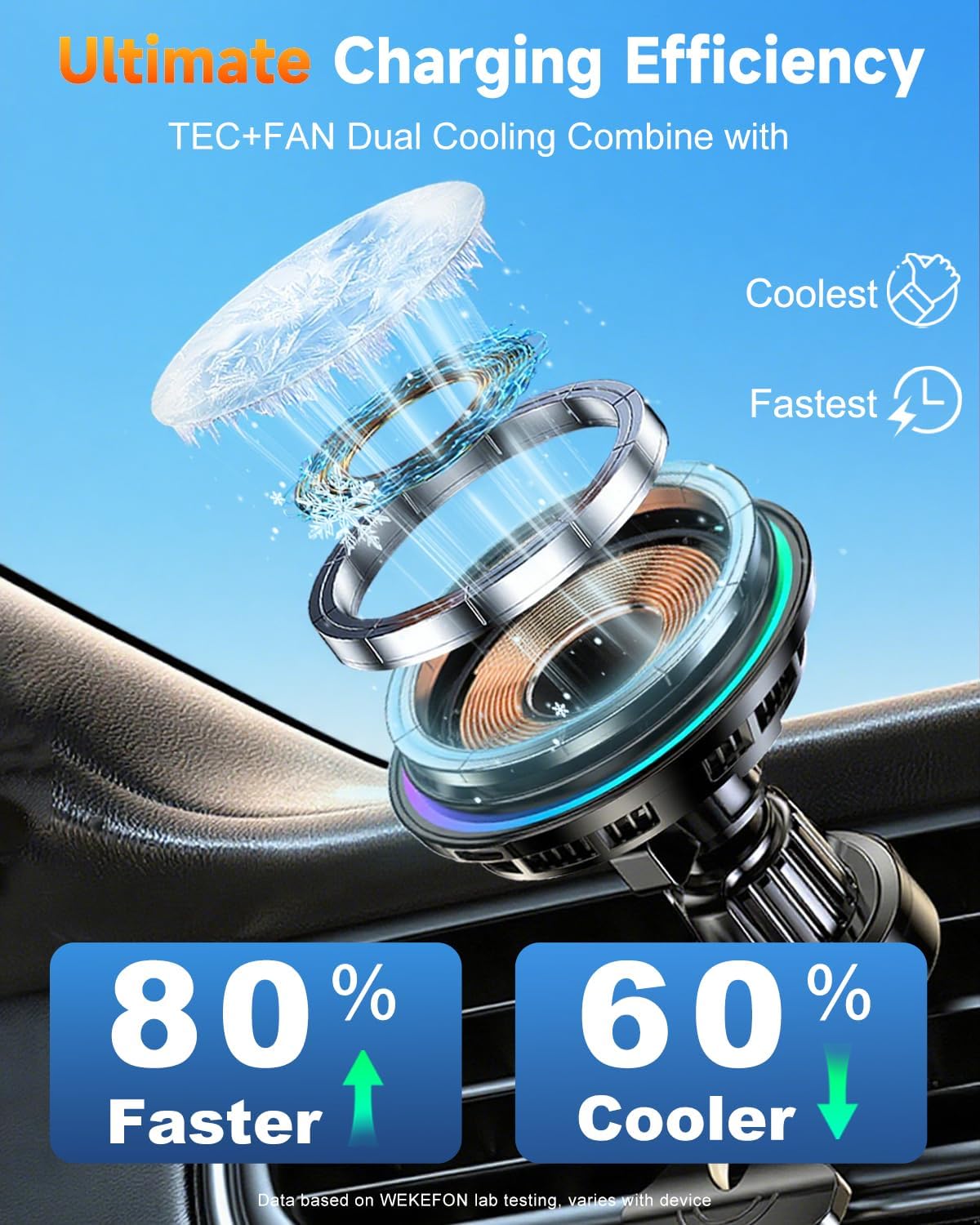 for MagSafe Car Mount Charger, TEC & Fan Dual Cooling Magnetic Wireless Car Charger, Strong Magnet 15W Fast Charging Air Vent Car Phone Holder Bracket for Your Car for iPhone 17 16 15 14 13 & Android - Image 2