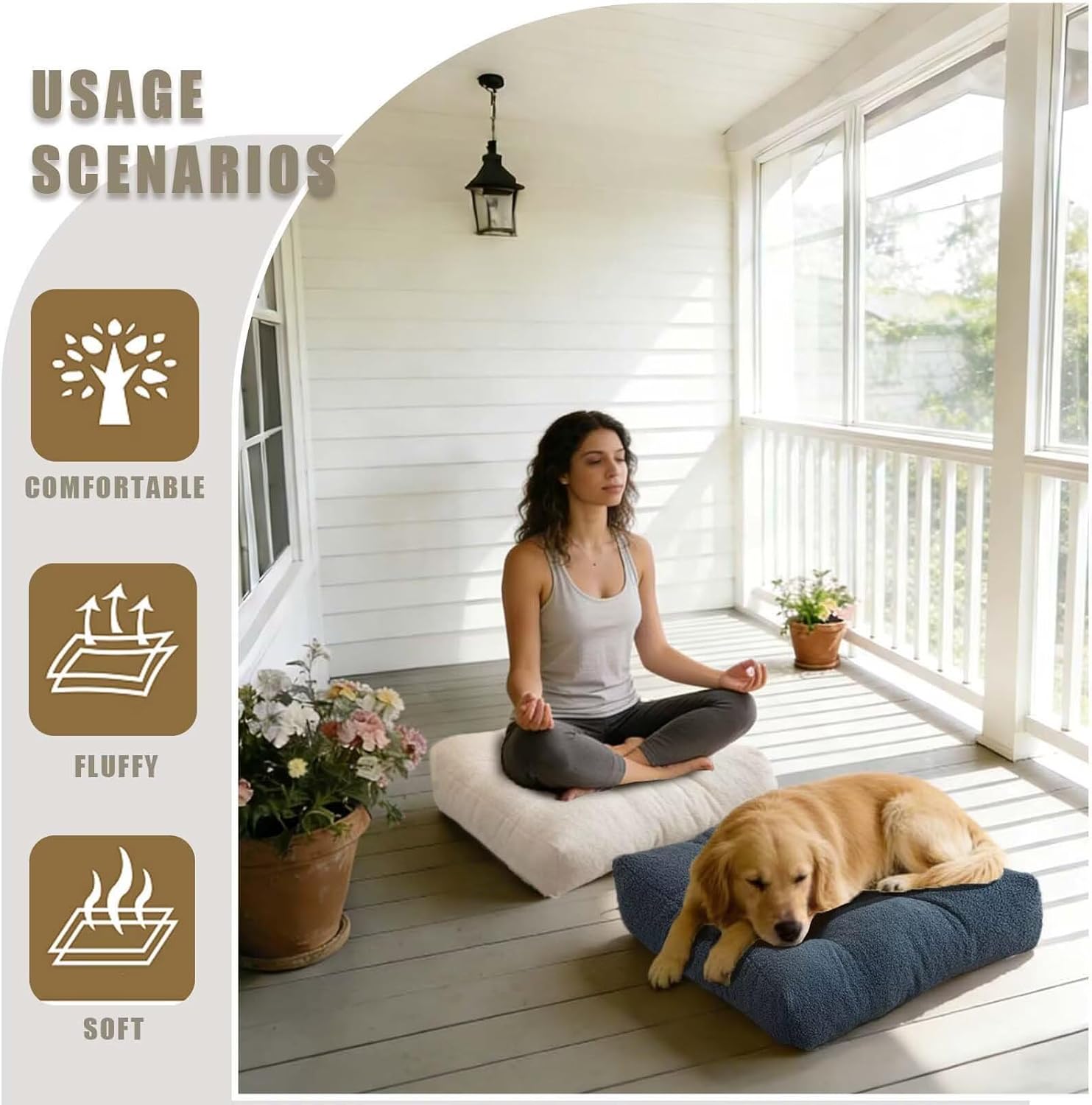 Floor Cushions for Adults Set of 2, Large Meditation Floor Pillows for Sitting on Floor, Thick Square Seat Cushions for Yoga Meditation Reading, Grey 18x18 in - Image 3