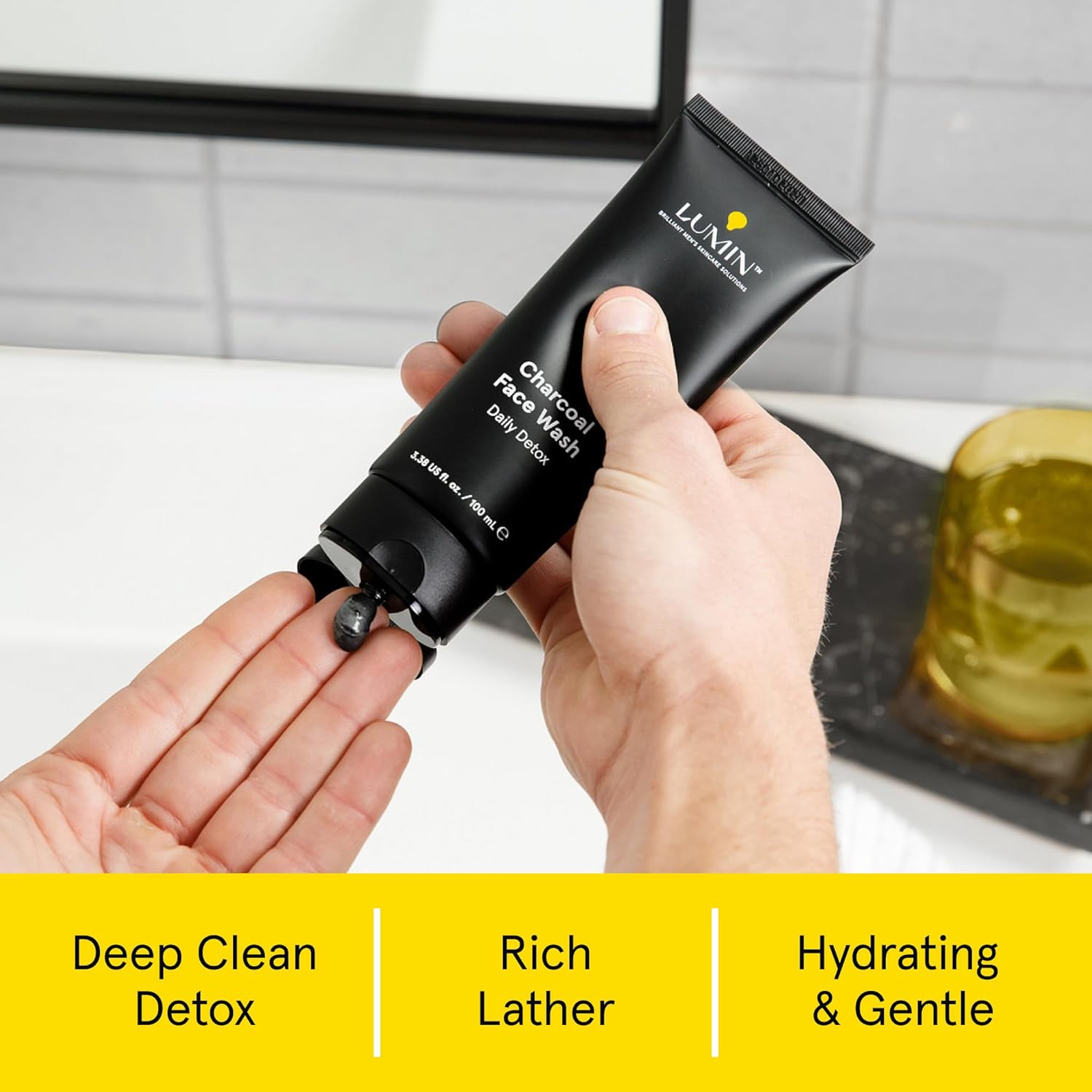 Lumin Charcoal Face Wash for Men – Daily Detox Cleanser, Hydrating Face Wash, Gently Removes Dirt & Oil, Unclogs Pores, Exfoliates, Refreshing Skincare for All Skin Types, 3.4oz - Image 2