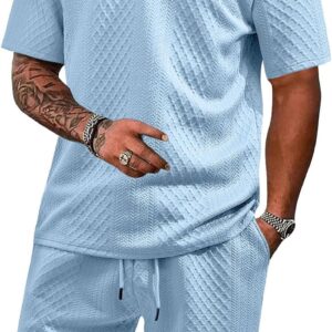 Men’s 2 Pieces Outfits Casual Polo Shirt and Shorts Set Collar Athletic Jogging Summer Tracksuit