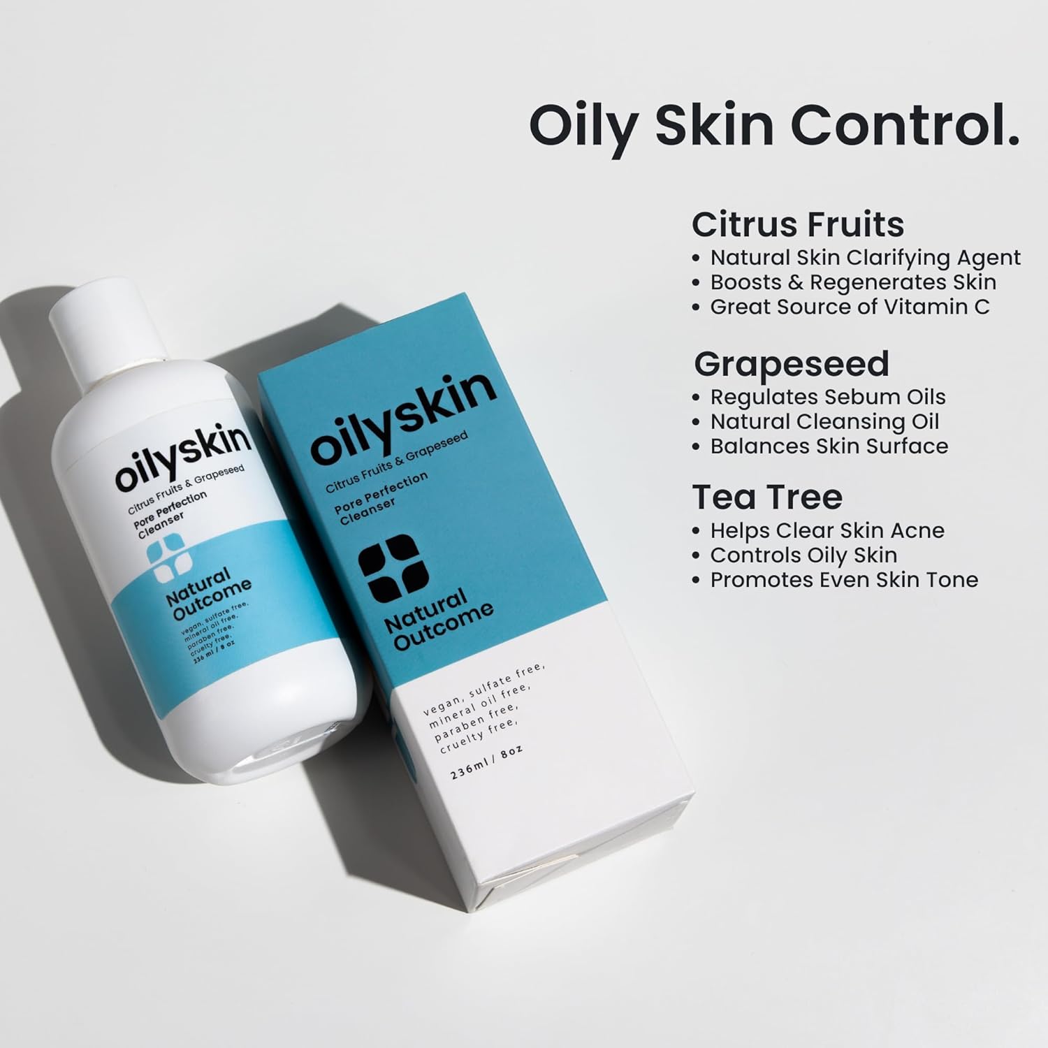 natural outcome Oily Skin Cleanser | Oil Control Daily Face Wash | Pore Hydrating Non-Greasy Cleansing Gel with Purifying Citrus Extracts for Oily Skin Types | Sulfate & Cruelty Free | 8 oz - Image 5