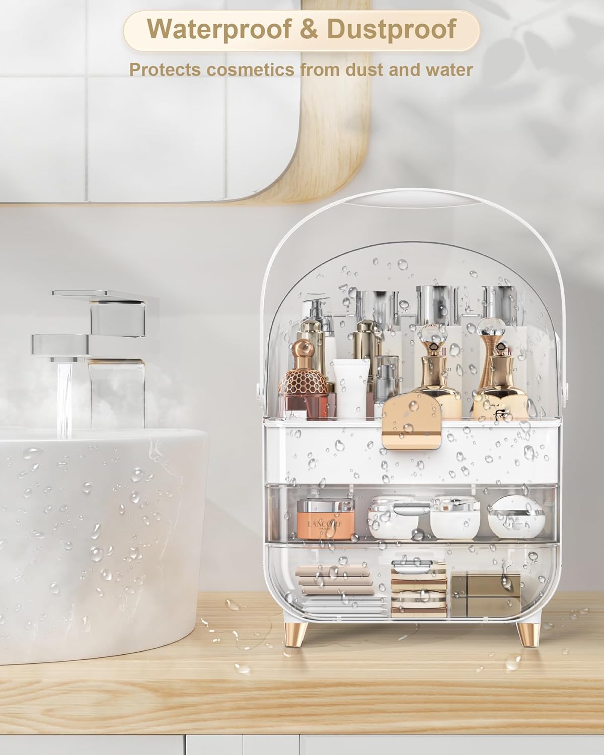 Makeup Organizer Countertop, Skincare Holder Bathroom Counter Organizer, Storage Box Cosmetic Display Cases, Teen Girl Gifts Make up Organizers for Vanity, Dresser (Rose Gold) - Image 6
