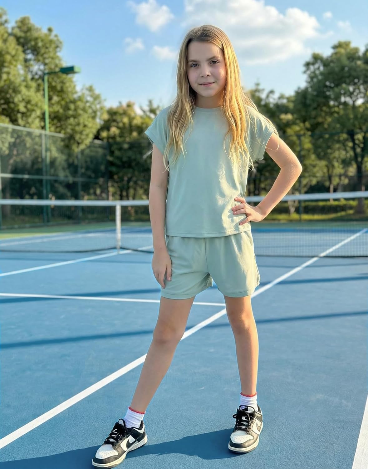 Arshiner Girls Summer 2 Piece Outfits Short Sleeve T Shirts Top and Shorts Clothing Sets with Pockets - Image 9