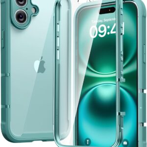 Diaclara Designed for iPhone 16 Case, Full Body Rugged Case with Built-in Touch Sensitive Anti-Scratch Screen Protector, Upgraded [Full Camera Protection] for iPhone 16 6.1″ (Teal)