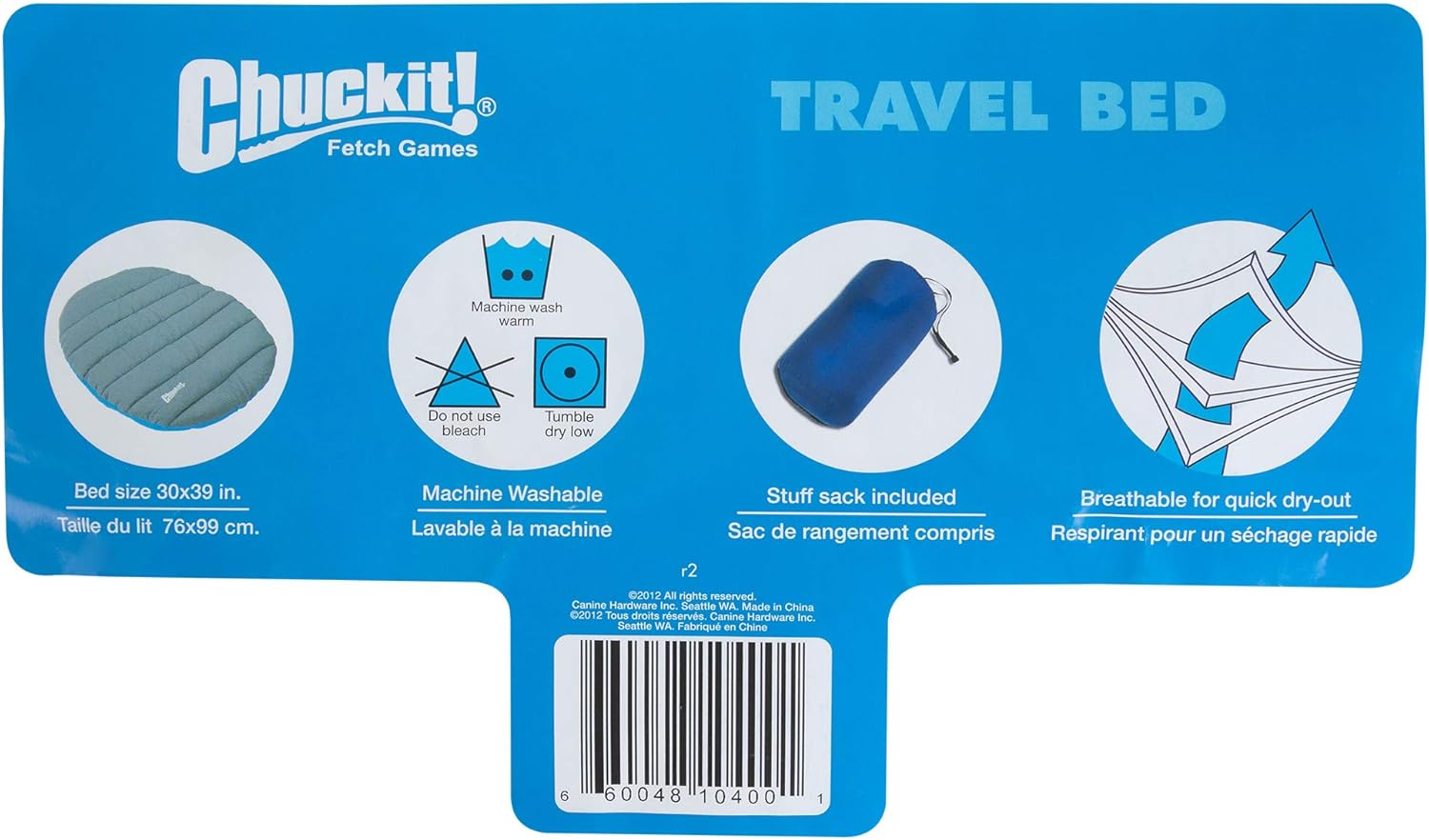 Chuckit! Outdoor Travel Portable Water Resistant Travel Pillow Dog Bed For Medium to Large Dogs 20 to 100 lbs, 39"L x 30"W, Blue - Image 5