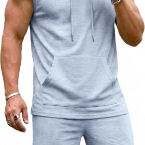 Uni Clau Men’s Short Sleeve Summer Tracksuit Hooded Tanks Tops Sweatsuit 2 Piece Casual Sports Shorts Set