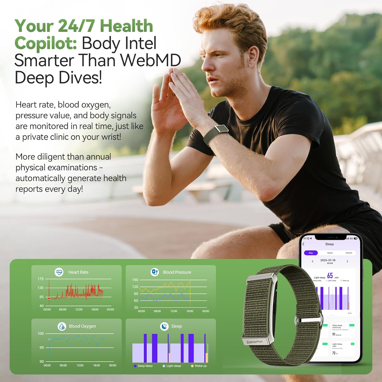 EnergyPort Fitness Tracker,Wearable Health Smart Bracelet Band with Blood Oxygen 170+ Sport Mode 60-Day Battery,Lifetime Membership,Activity Tracking Heart Rate Sleep Monitor for Android iOS,2 Bands - Image 4