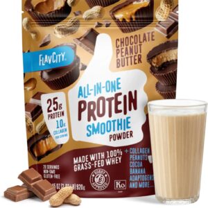 FlavCity Grass Fed Whey Chocolate Protein Powder – Chocolate Peanut Butter – 25g Protein & 10g Collagen – Made with Organic Cocoa & Coconut Milk – Gluten Free & No Added Sugars (20 Servings)