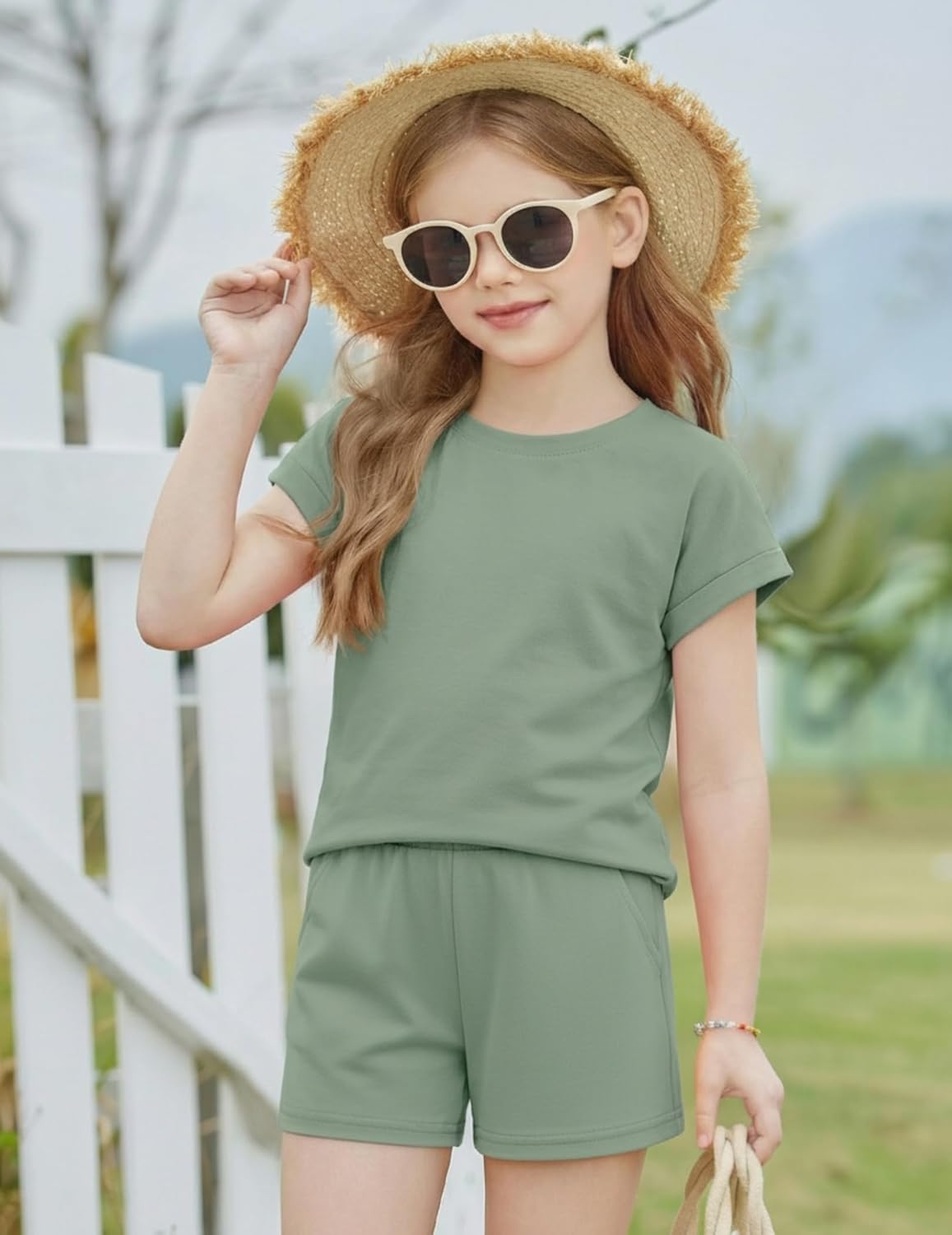 Arshiner Girls Summer 2 Piece Outfits Short Sleeve T Shirts Top and Shorts Clothing Sets with Pockets - Image 2