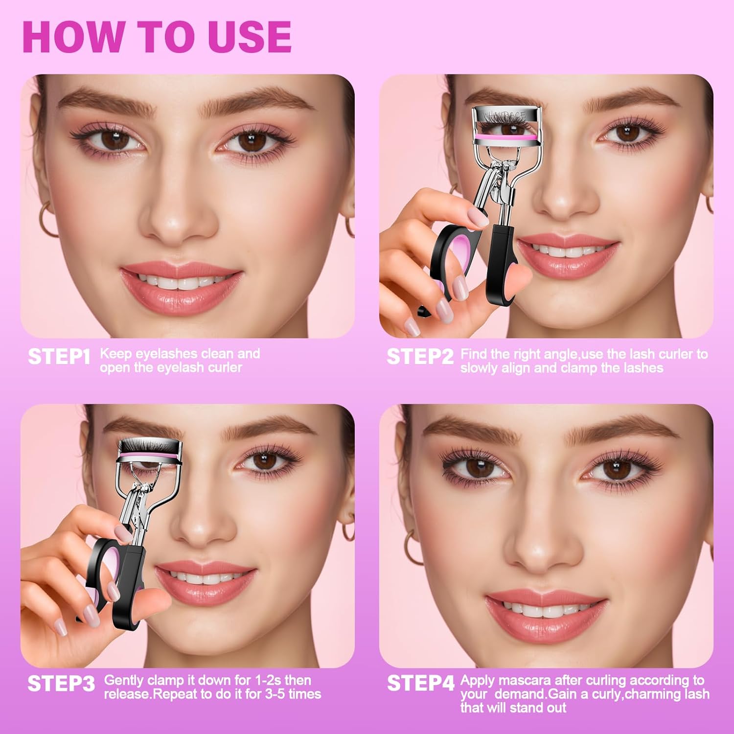 Eye Lash Curler with 6PCS Extra Replacement Strips, Whalrace Superior Curling Effect Eyelash Curlers, Easy & Comfortable to Grip and Use-Gpink - Image 7