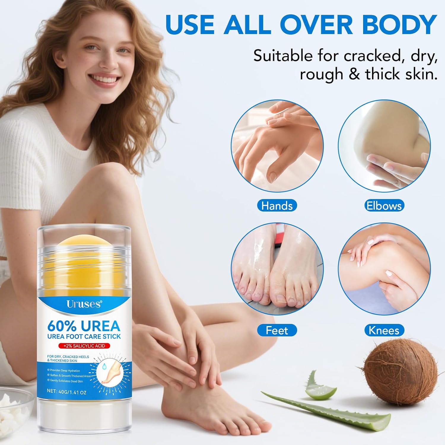 Uruses 3Pack Urea Cream 60% plus Salicylic Acid 2% Urea Foot Care Stick,Foot Cream for Foot Callus Remover, Feet Moisturizer Stick for Dry Cracked Heels, Hands, Knees,Hydrating Heel Balm, Easy To Use - Image 5
