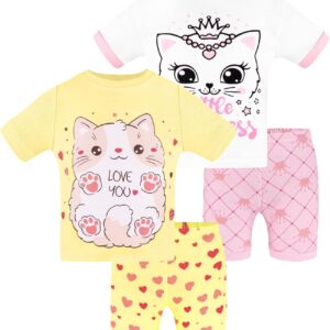 DAUGHTER QUEEN Girls Summer Pajamas Set 4 Pieces 100% Cotton Sleepwear Size 18 Months-12 Years