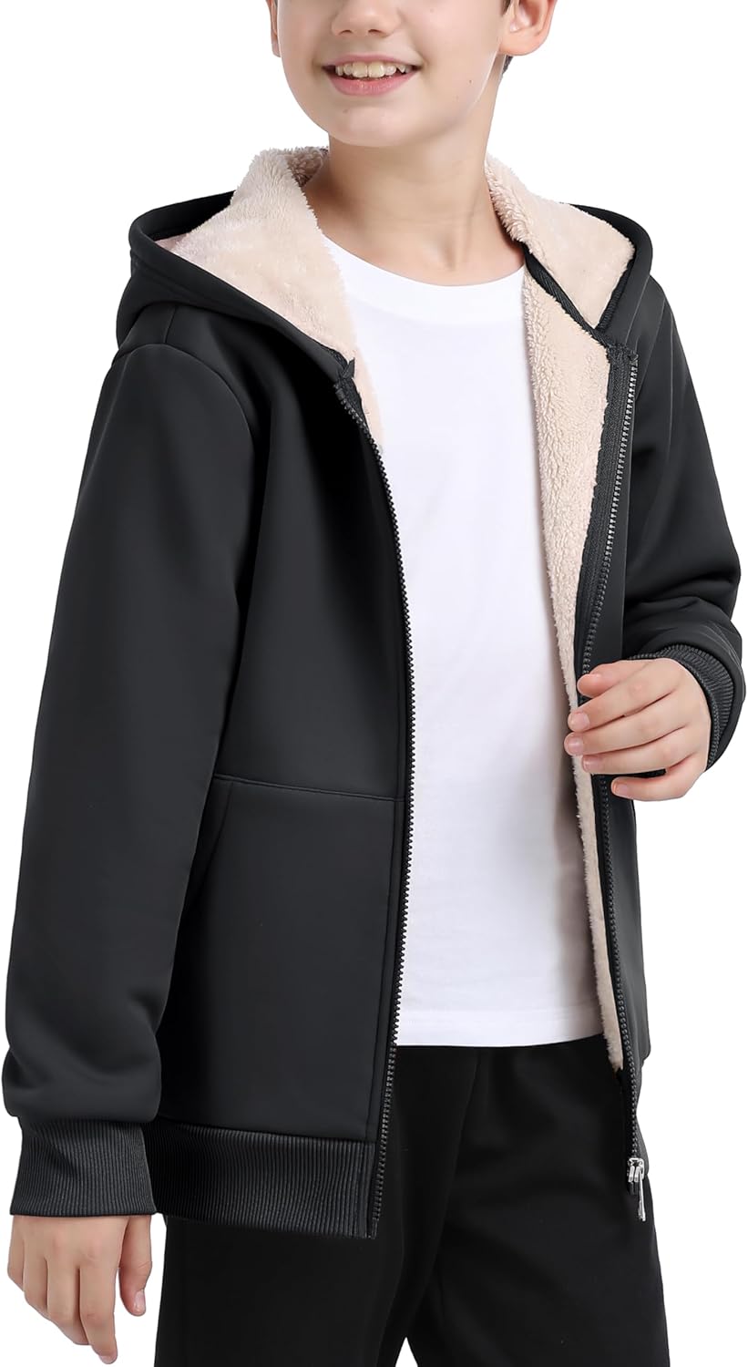 MoFiz Kids Fleece Jackets Sherpa Lined Hoodie Jacket Hooded Zip up Sweatshirt Coats for Boys Girls Winter Casual Outerwear - Image 4