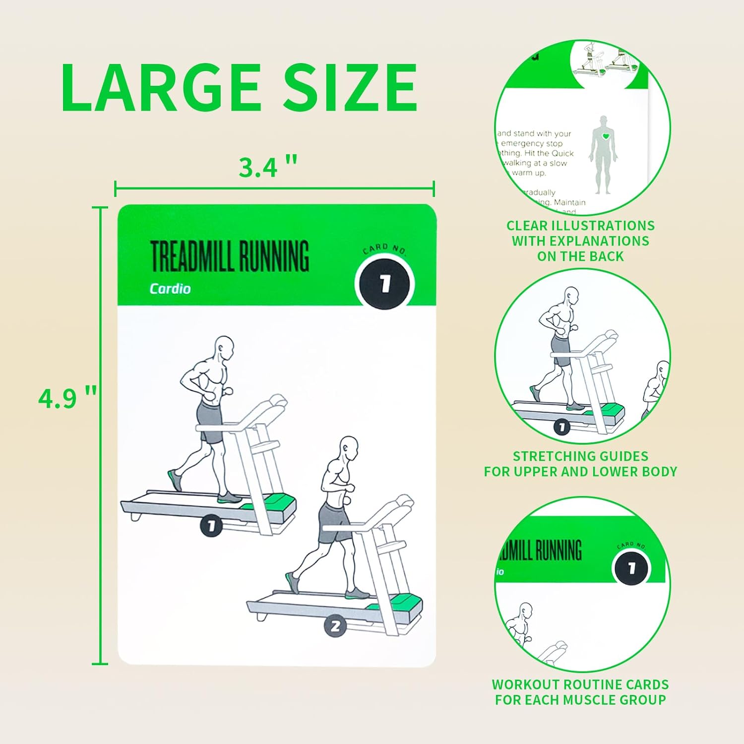 Gym Equipment Workout Cards, 62 Exercises Cards Deck Large Size 5" x 3.5" Fitness Cards for Women & Men, Beginner Fitness Guide to Training Exercises at Home or Gym - Image 2