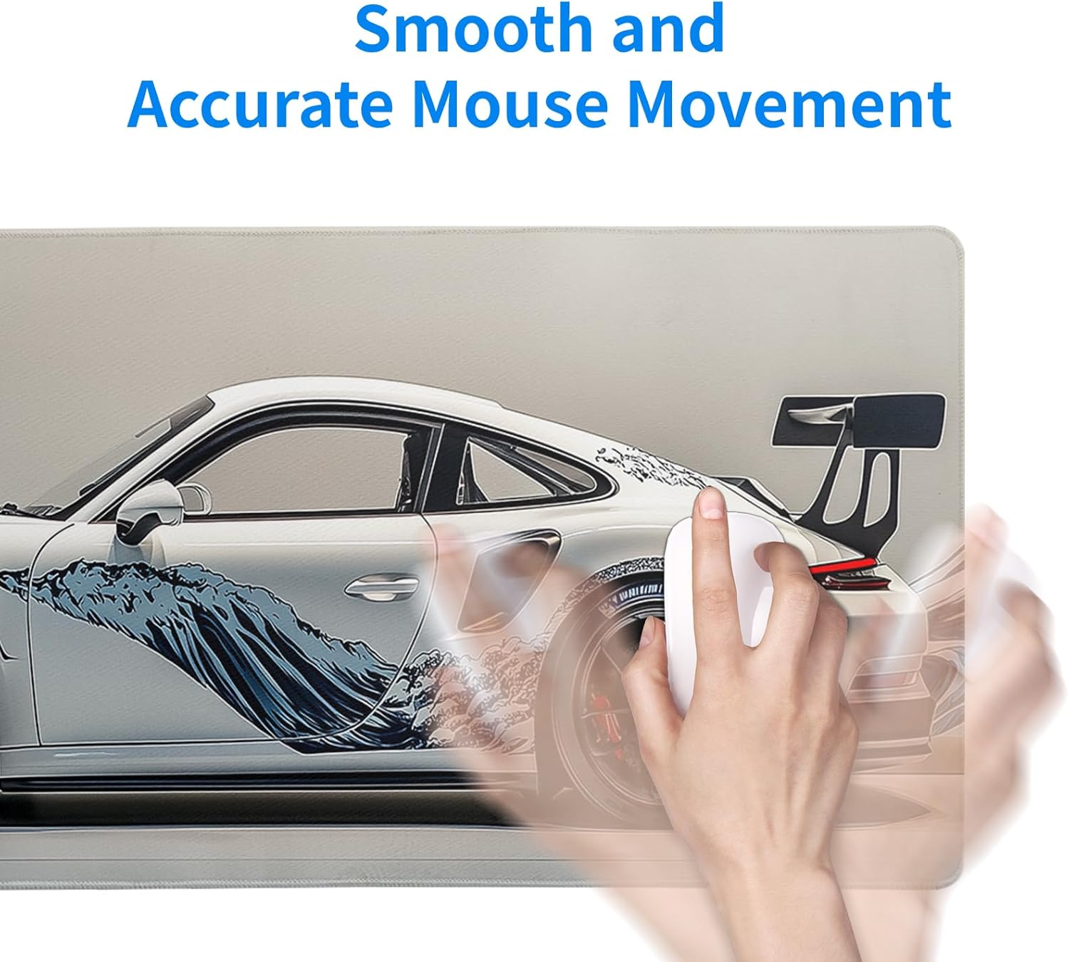 White Ukiyo-e Style Sports Car Large Gaming Mouse Pad Desktop Mat 31.5x11.8 Inch - Non-Slip Rubber Base - for Gamers - Perfect for Gamers & PC Enthusiasts - Image 7