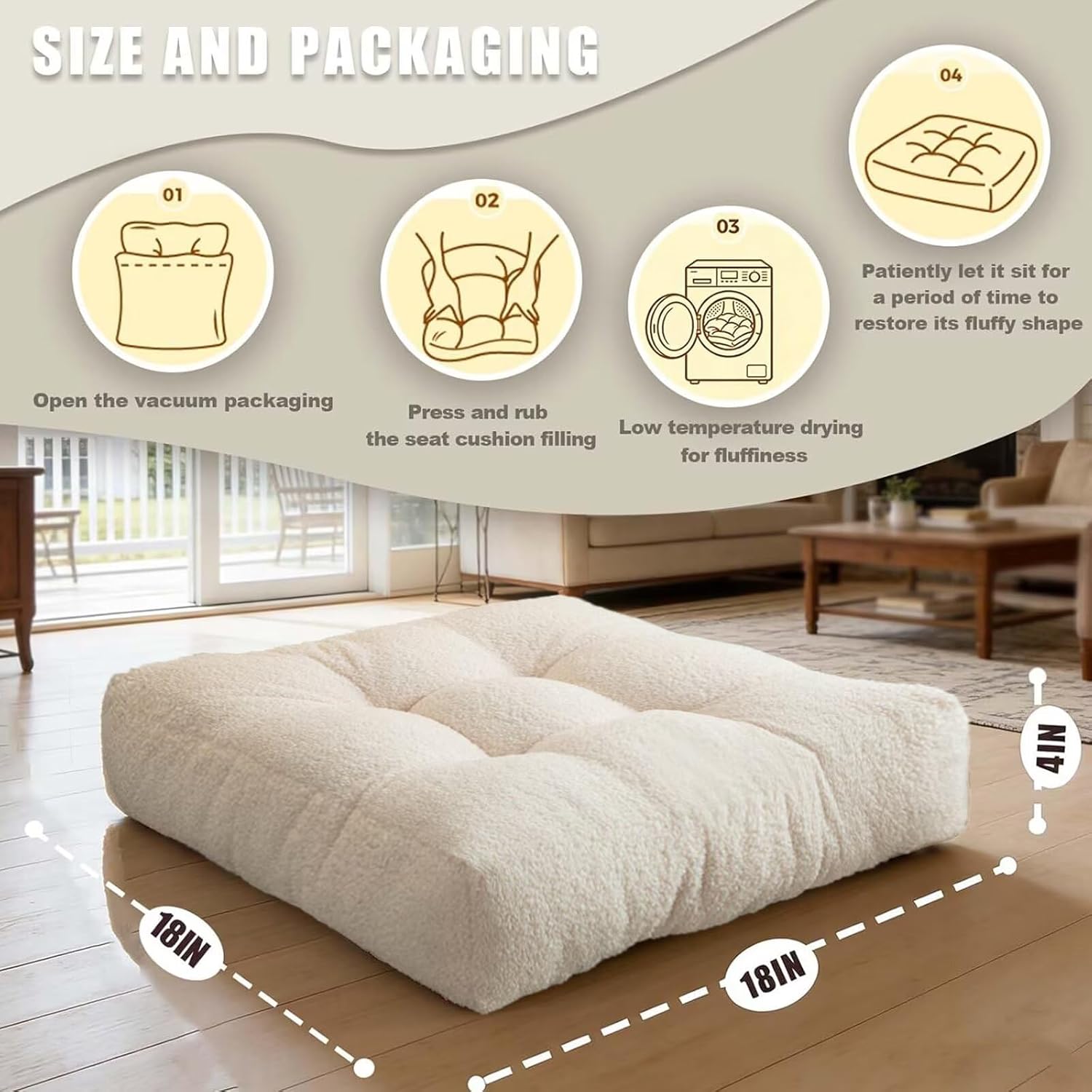 Floor Cushions for Adults Set of 2, Large Meditation Floor Pillows for Sitting on Floor, Thick Square Seat Cushions for Yoga Meditation Reading, Grey 18x18 in - Image 9