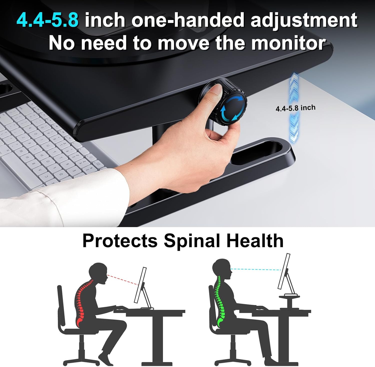 Monitor Stand Riser for Desk,360°Rotation Freely Height Adjustable by Knob,4.4-5.8 Inches,Ergonomic Monitor Stand Mount, Desktop Monitor Stand Riser for Computer,Laptop,Printer,Tv,Black - Image 3