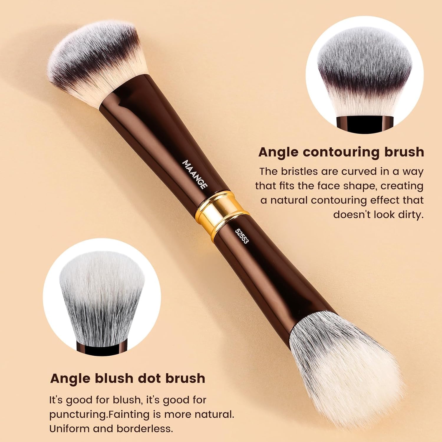 MAANGE Makeup Brushes 16Pcs Professional Foundation Powder Blush Contour Eyeshadows Double-End Makeup Brushes Set with Bag and Gift Box-CoffeeBrown - Image 8