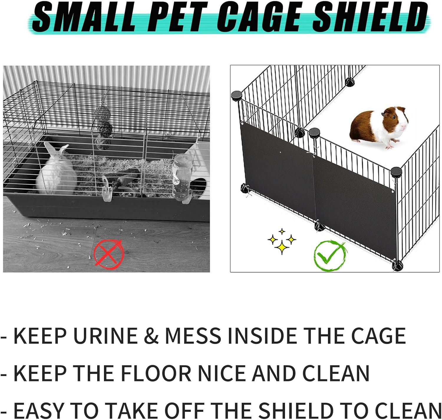 Oncpcare 6 Pack Pet Cage Liner Protection Block Light 10'' x 8.2'' Rabbit Cage Urine Guard Cage Edge Liner Guinea Pig Side Lining Habitat Siding Small Animal Cage Accessories (Black) - Image 3