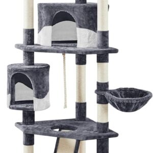 Yaheetech 79in Multi-Level Cat Trees Indoor Cat Tower with Sisal-Covered Scratching Posts, Plush Perches and Condo for Kittens, Cats and Pets – Dark Gray and White